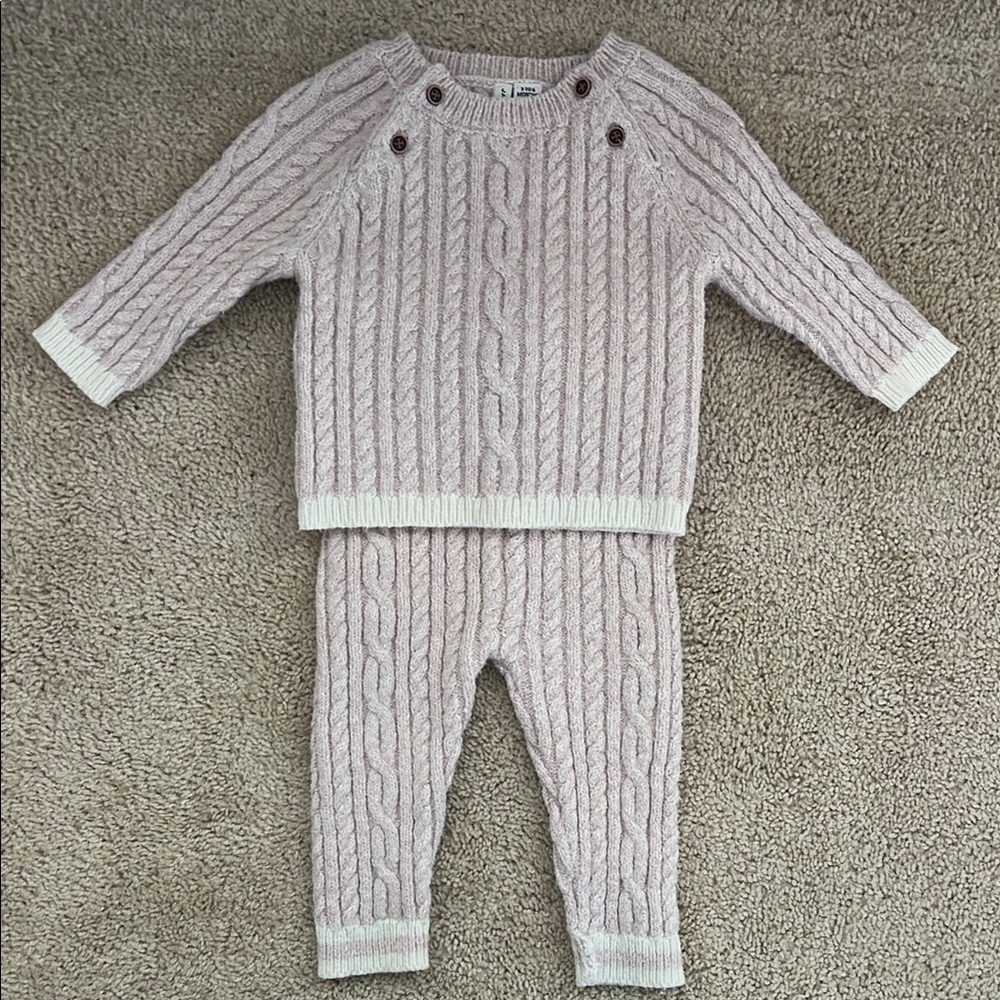 3-6 Month Janie & Jack Cable Knit Sweater and Pants Set. Gently Used.